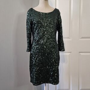 Express Dark Green Sequin Long Sleeve Dress